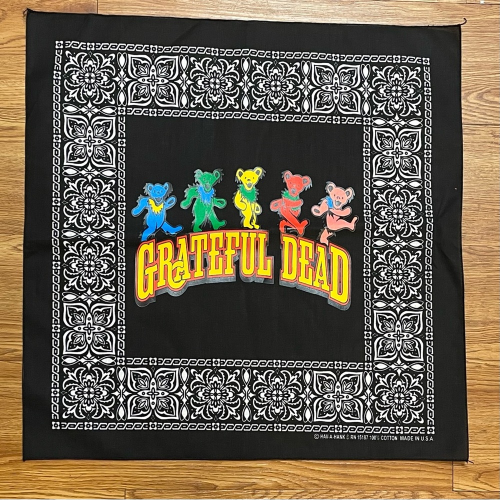 Grateful Dead colorful Dancing Bears Black Bandanna Made in USA